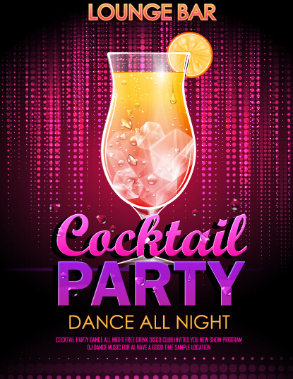 cocktail disco night party poster vector set
