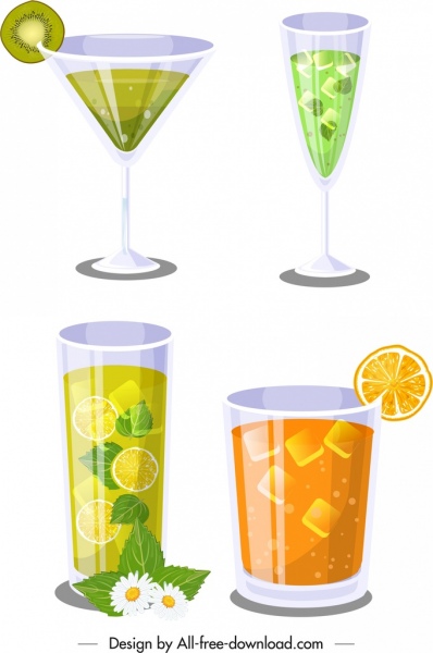 cocktail glasses icons kiwi orange decor modern design