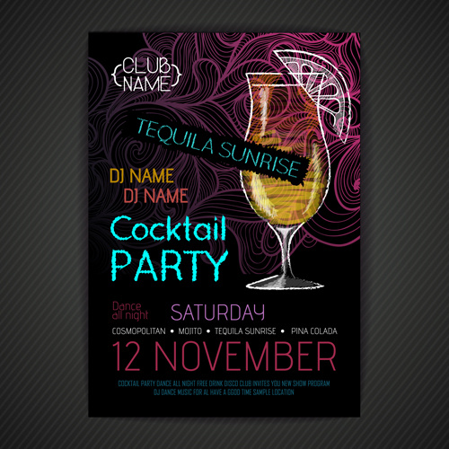cocktail party hand drawn flyer vector