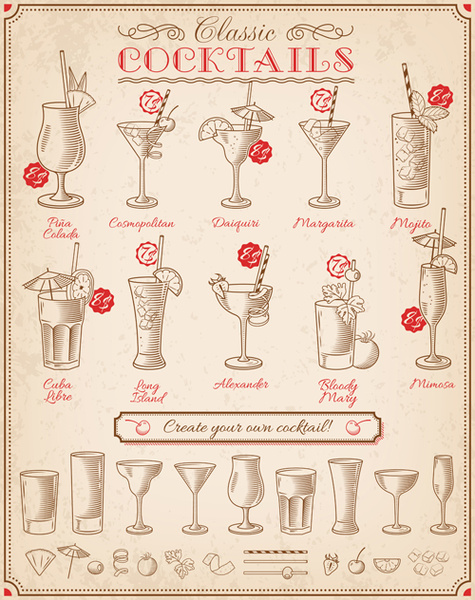 cocktails menu illustration vctor