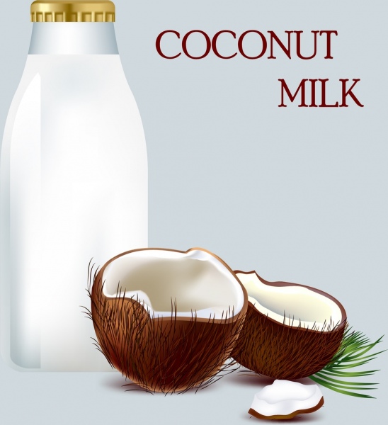 coconut milk promotion banner bright colored ornament