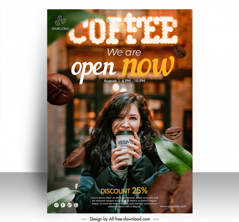 coffee advertising poster template happy lady design 