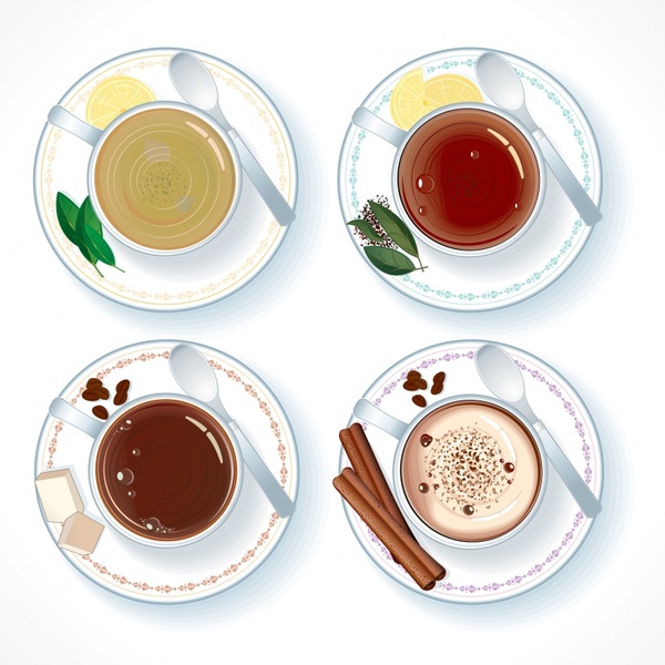 coffee tea cups icons colored flat modern design