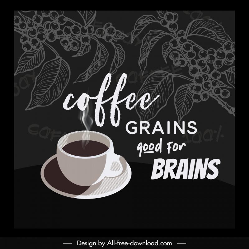 coffee background template handdrawn leaves cup decor 
