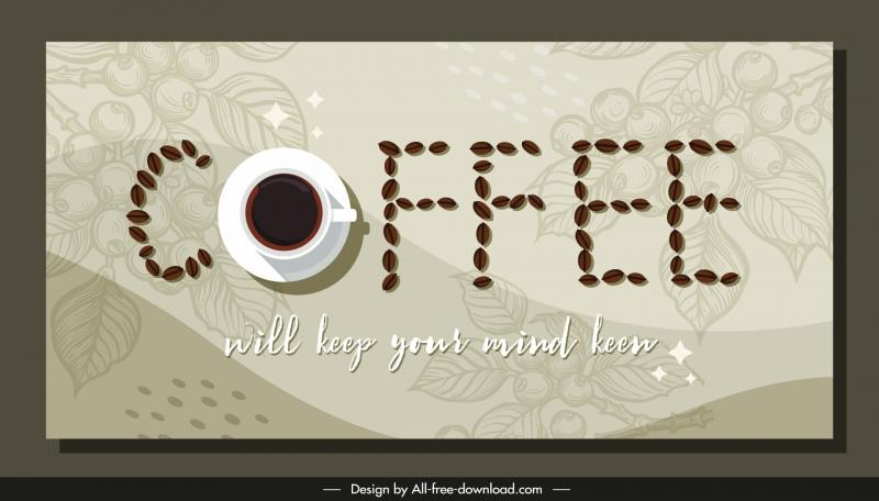 coffee background template texts layout cup tree 