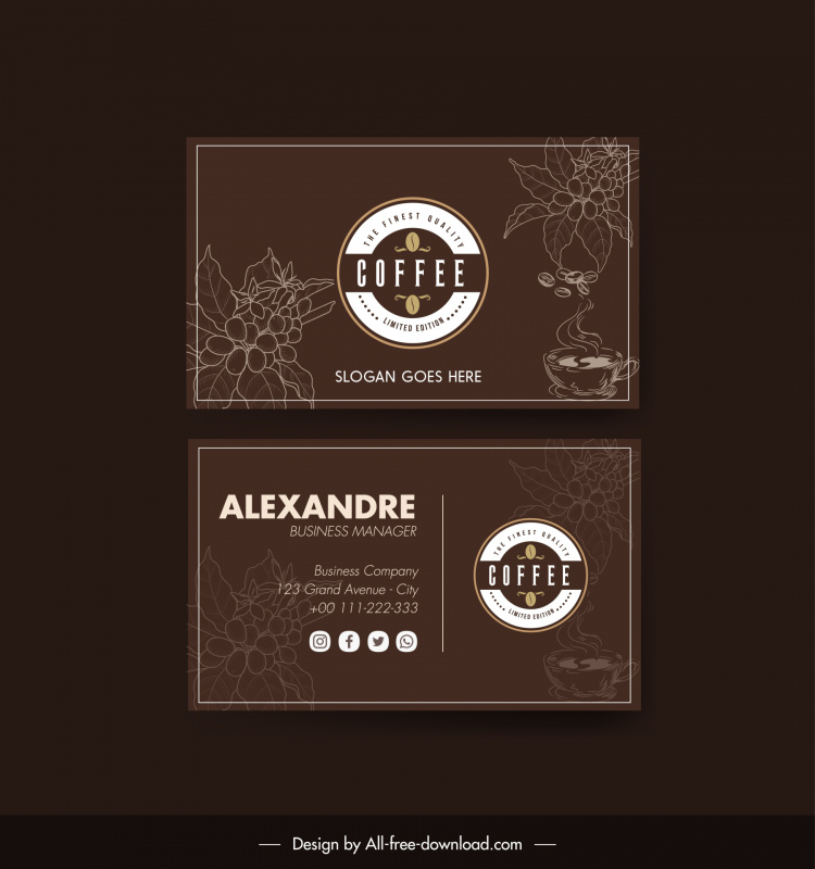 coffee business card template flat dark handdrawn classic 