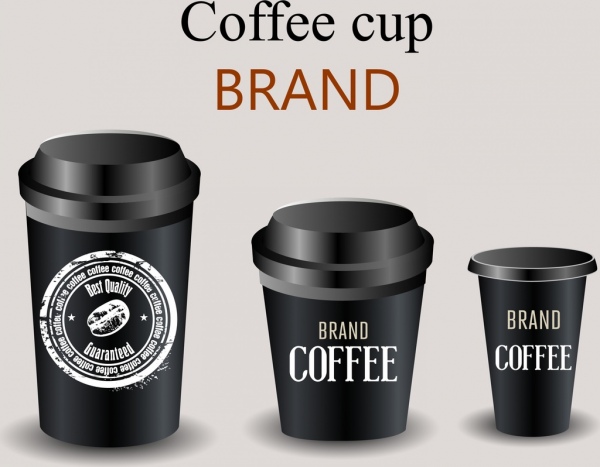coffee cup icons 3d shiny black design
