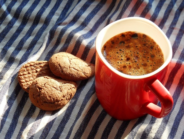 coffee cup of coffee biscuits