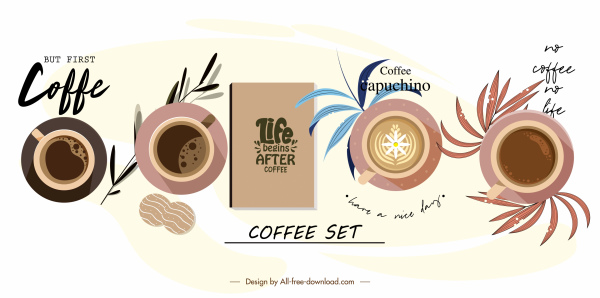 coffee decor elements cup menu sketch flat design