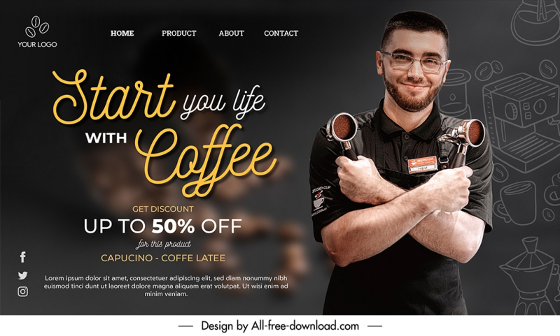 coffee discount landing page  template elegant contrast