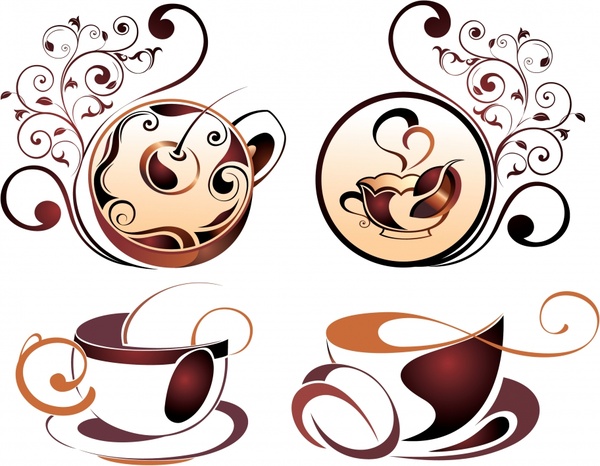 coffee cup icons artistic curves decor