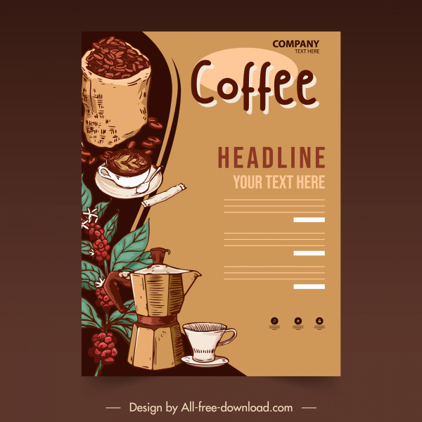 coffee flyer template vintage handdrawn elements design