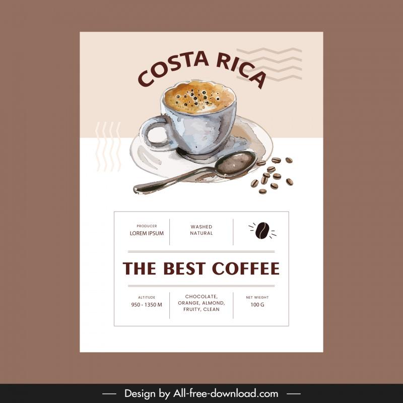  coffee label template retro cafe cup beans 