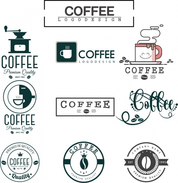 coffee logo sets flat design various shapes isolation 