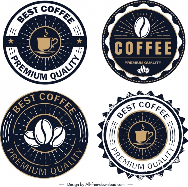 Coffee Logo Templates Retro Circle Dark Design Free Vector In