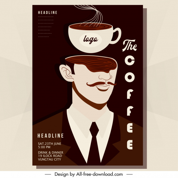 coffee poster template cup man icons dark classic