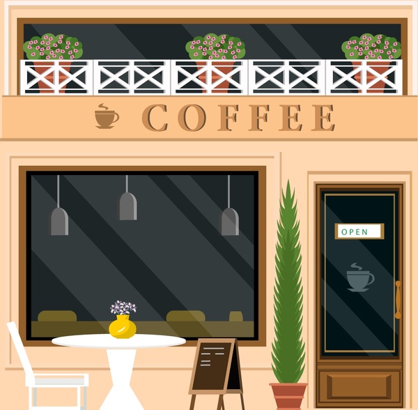 Download Coffee shop facade design in color style Free vector in ...