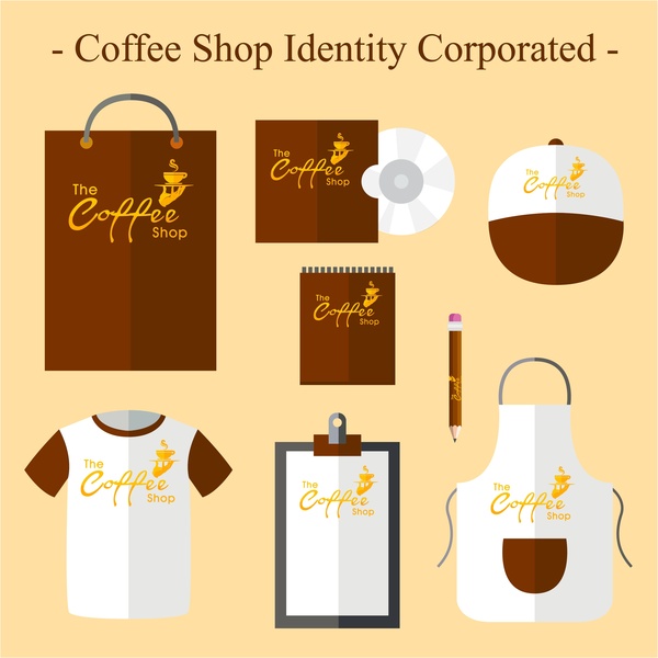 coffee shop identity sets in brown and white