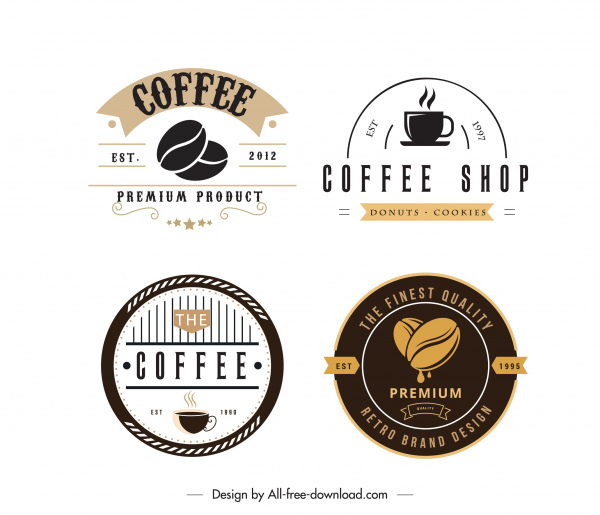 coffee shop logo templates dark bright flat decor