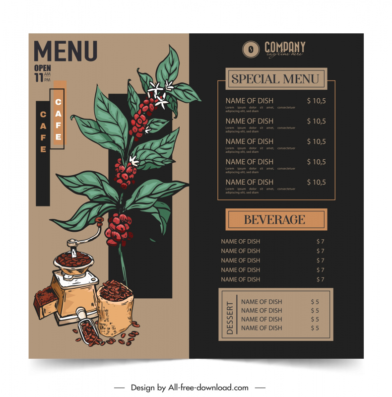 coffee shop menu  template contrast dark retro handdrawn