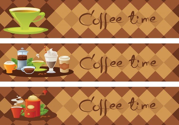 coffee time banners horizontal classic geometric background decor