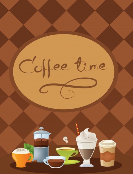 coffee time banner colorful classic checkered background