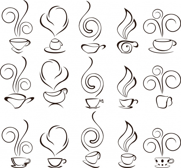 coffee cup icons simple handdrawn sketch
