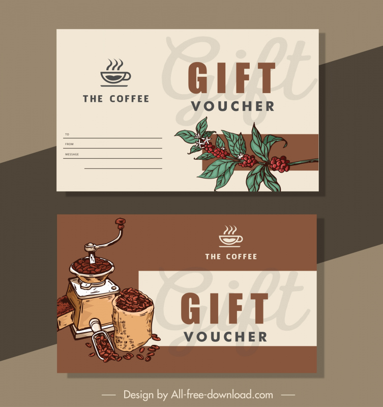 coffee voucher template classic tools flowers