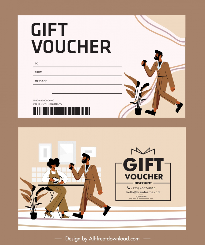 coffee voucher template flat classic office elements 