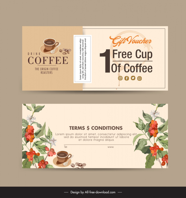 coffee voucher templates elegant cafe elements