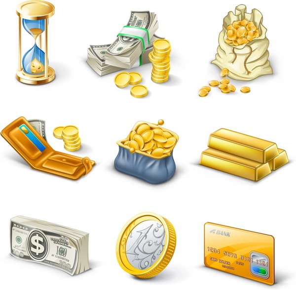 wealth design elements coin money gold icons