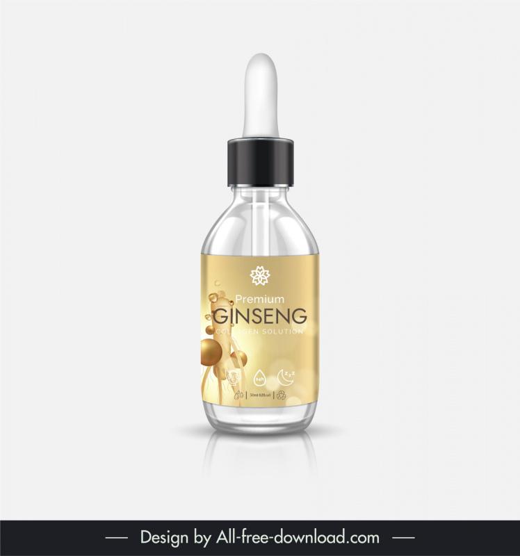 collagen serum bottle packaging template elegant realistic ginseng decor 