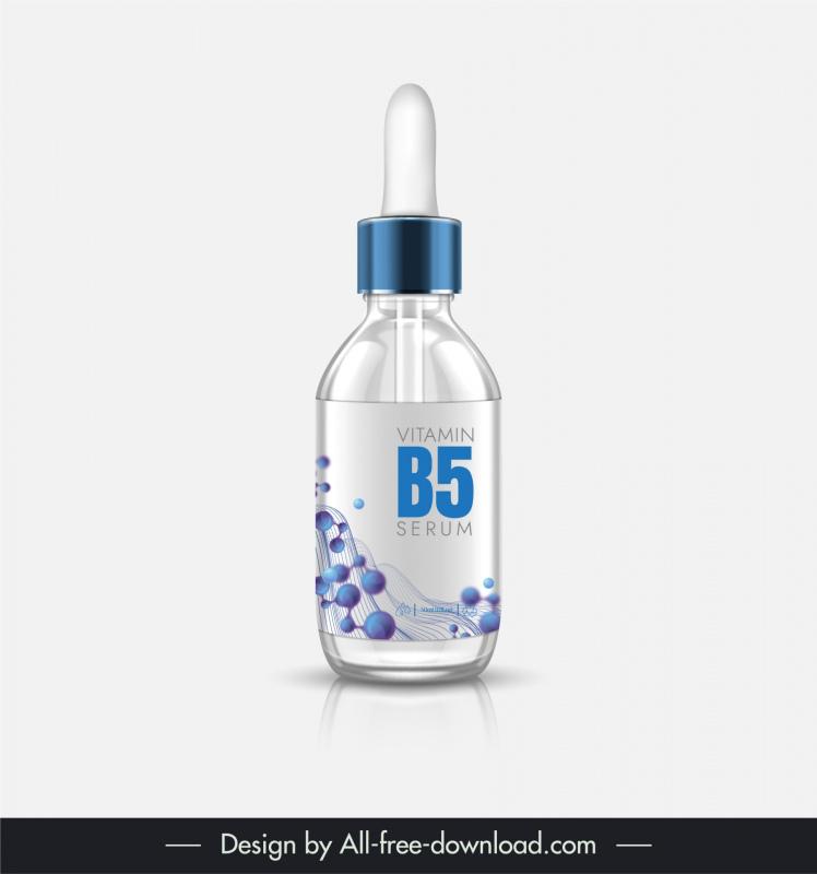 collagen serum bottle packaging template elegant realistic molecules 