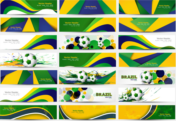 collection banner and header set brazil flag colors concept presentation vector design
