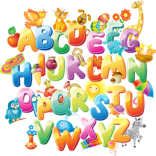 Colored Alphabet With Children Literacy Vector Vectors Images Graphic