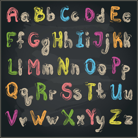 colored chalk alphabet vector 