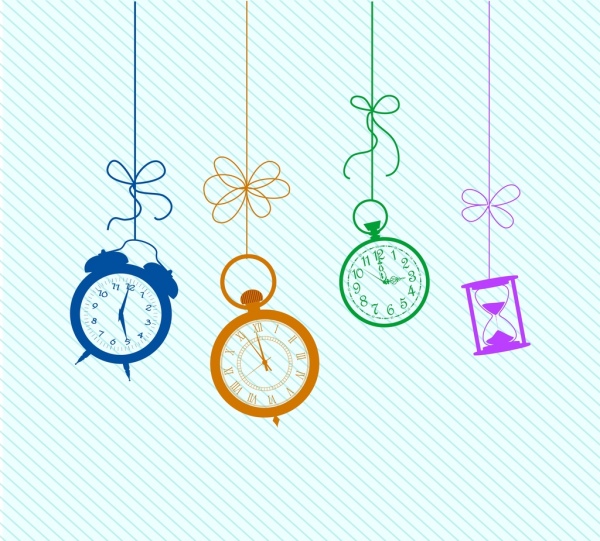 colored clock background hanging icons decor