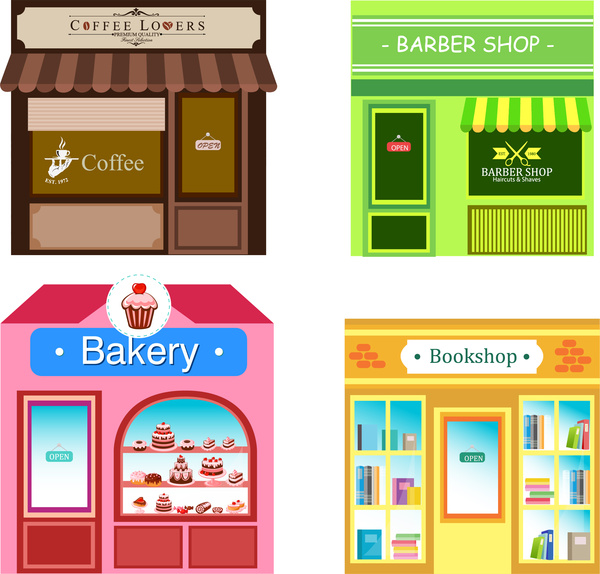 colored icons sets of shops design
