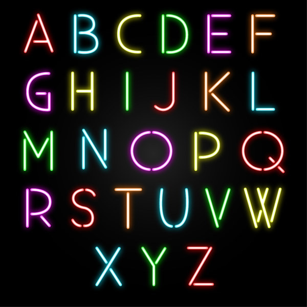 colored light sticks alphabet vector
