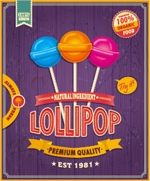 colored lollipop vintage styles poster vector