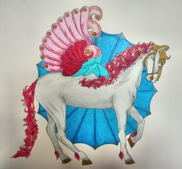 colored pencil drawing winged horse