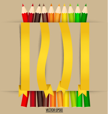 colored pencil with paper ribbon vector