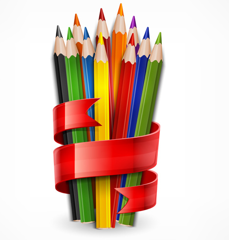 colored pencils vector background set 