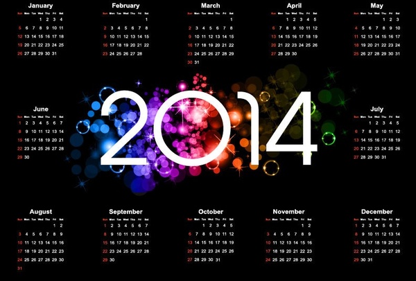 colorful14 calendar design on dark background