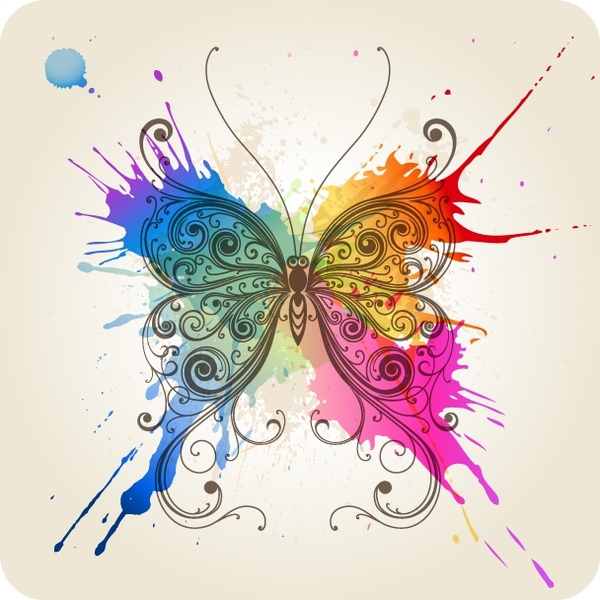 butterfly background classical sketch colorful grunge paint decor