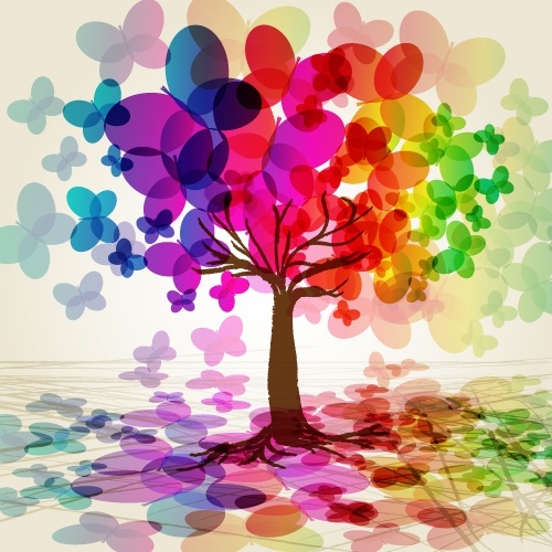 butterflies tree background colorful 3d blurred sketch