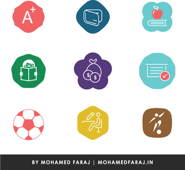 colorful different shaped education icons for mobile applications