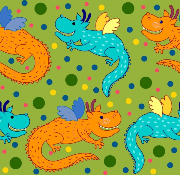 colorful dragons background stylized cartoon style repeating decoration