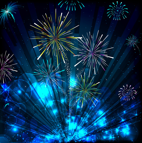 colorful festive fireworks design vector set