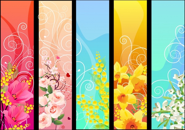 flora background templates bright colorful blooming sketch